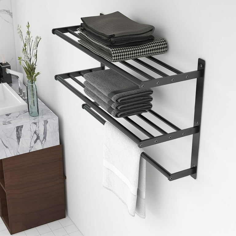 Matte Black 3-Tier Towel Shelf: Wall Mounted Hotel Style Rack, 24
