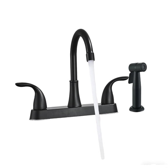 Matte Black 3 or 4 Hole Kitchen Faucet with Side Sprayer High Arc 360Rotating Spout Kitchen Sink Faucet 2 Handle 8 Inch Centerset RV Kitchen Faucet