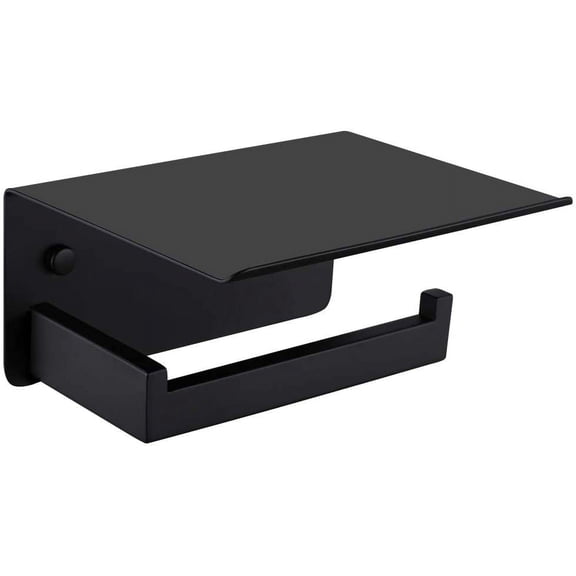 Matte Black 304 Stainless Steel Toilet Paper Holder with Shelf - Wall Mounted