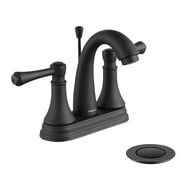 Matte Black 4 Inch Bathroom Sink Faucet 3 Hole, 2 Handle Centerset Bathroom Faucet with Metal Casting Spout, Modern Lavatory Vanity Faucet, Include Lift Ro Drain with Overflow, TAF410Y-MB