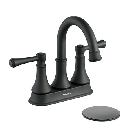 Matte Black 4 Inch Centerset Bathroom Faucet Vanity Lavatory Faucet for 3 Holes with Pop up Drain and 360° Swivel Brass Spout, TAF067Y-MB