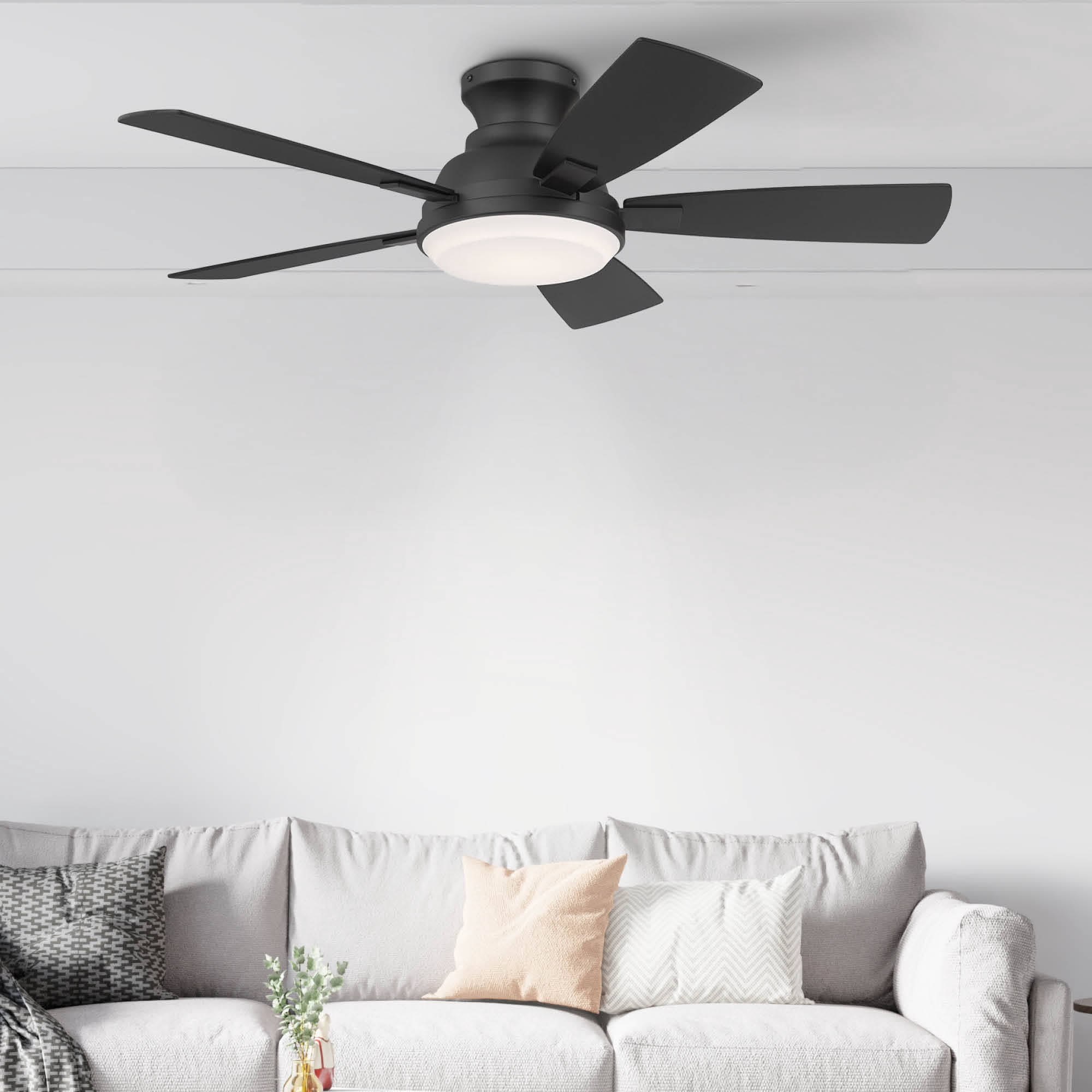 Matte Black 44 Inch Low Profile 5 Blade Indoor Ceiling Fan, Ideal for Bedrooms and Living Rooms, Quiet DC Motor, LED Light with Remote, Eleve Comfort