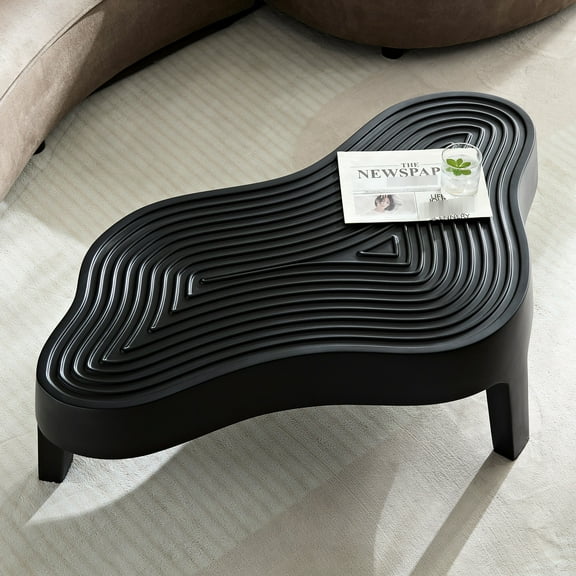 Matte Black 46.86'' Coffee Table, Fiberglass, Irregular, No Assembly, Entryway Fiberglass Black, 46.86'', Assembly For Lounge