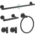 thumbnail image 1 of Matte Black 5 Piece Bathroom Hardware Set, SUS304 Stainless Steel Bath Towel Bar Set, 24 Inch Round Bathroom Accessories Kit Wall Mounted, 1 of 7