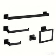 Matte Black 5-Piece Square Bathroom Hardware Set,40cm Towel Bar,Toilet Paper Holder,Towel Ring,and 2 Towel Hooks,SUS 304 Stainless Steel Bathroom Accessories,Wall Mounted Towel Rack Kit Black