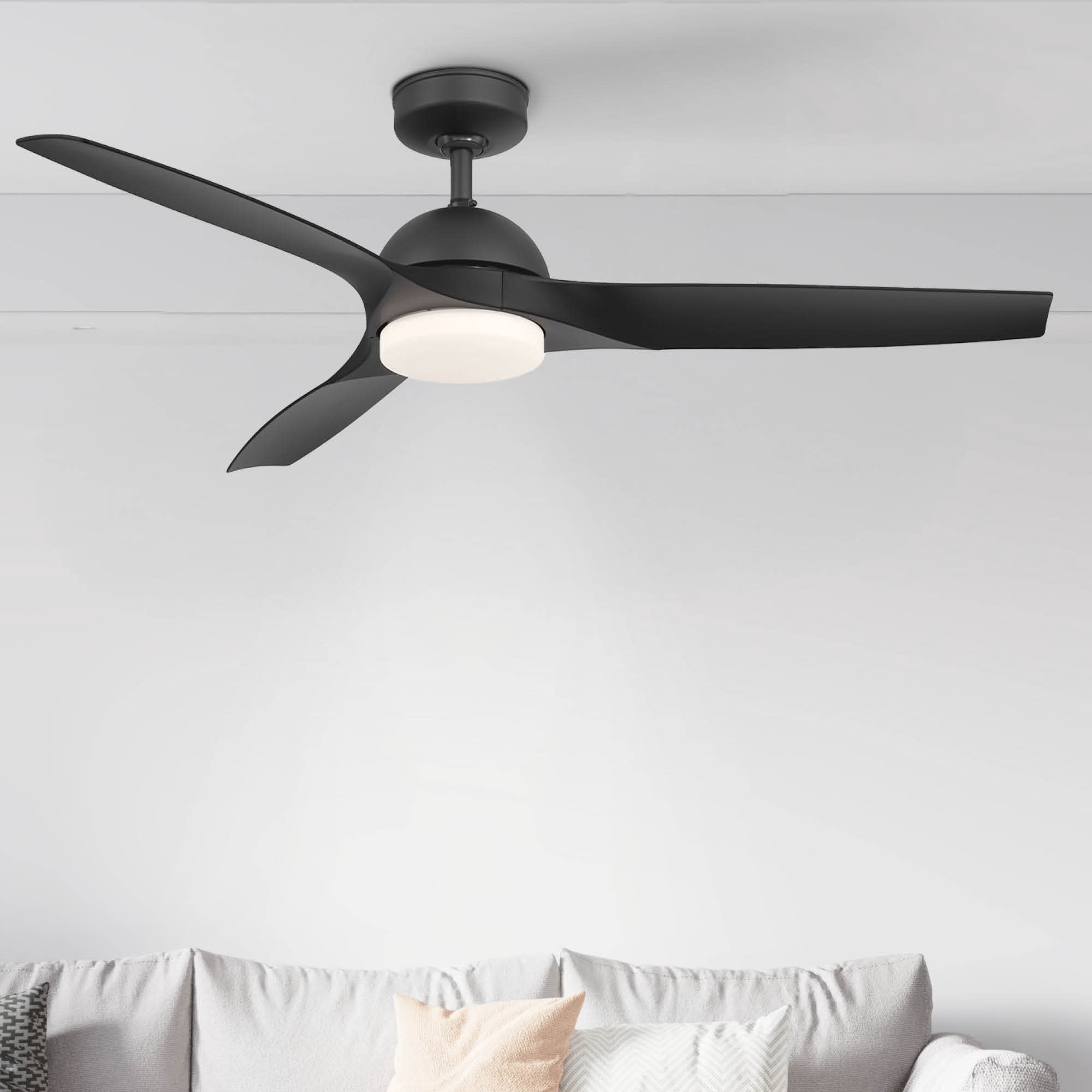 Matte Black 52 Inch 3 Blade Indoor Ceiling Fan, Ideal for Bedrooms and Living Rooms, Quiet DC Motor, LED Light with Remote, Eleve Comfort