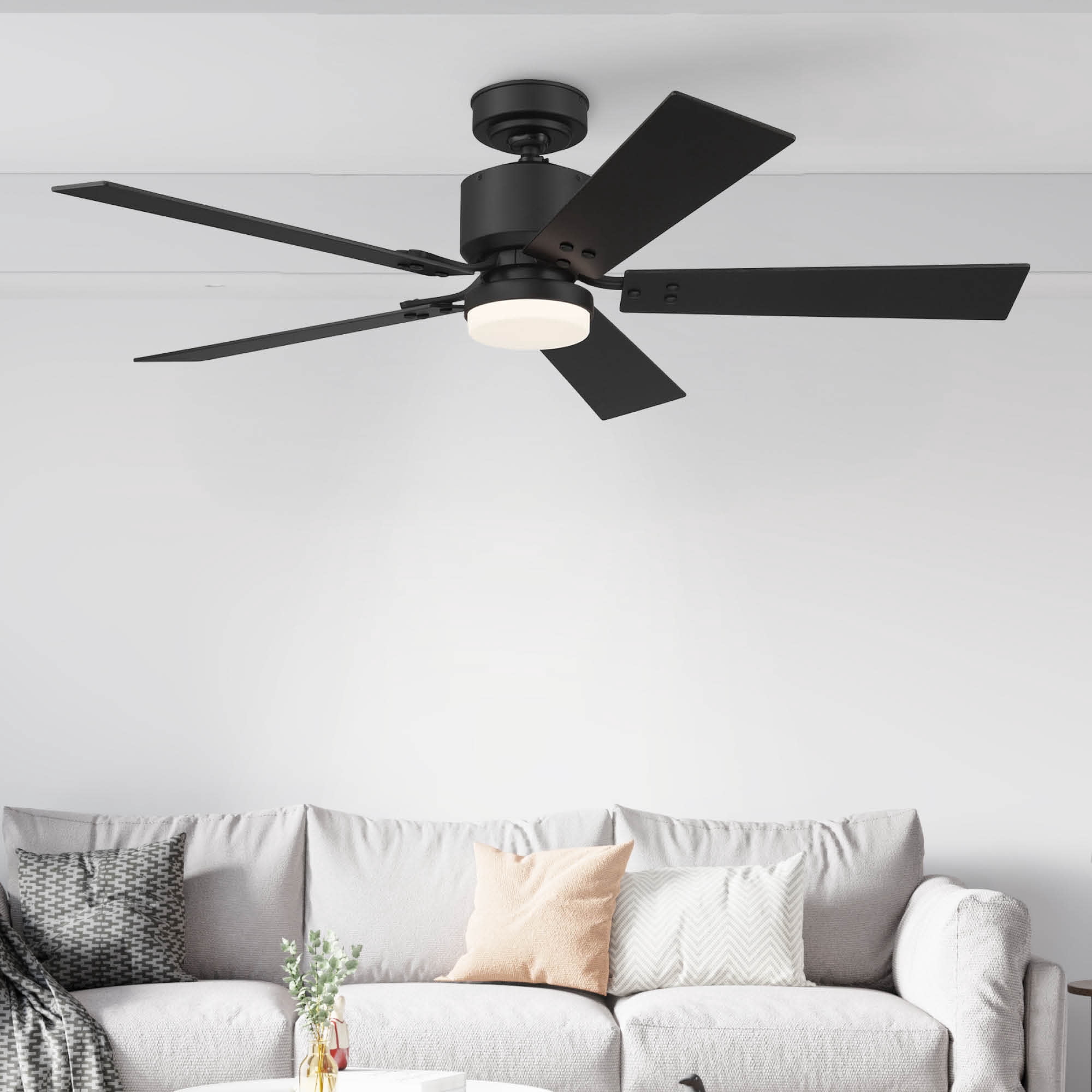 Matte Black 52 Inch 5 Blade Indoor Ceiling Fan, Ideal for Bedrooms and Living Rooms, Quiet DC Motor, LED Light with Remote, Eleve Comfort