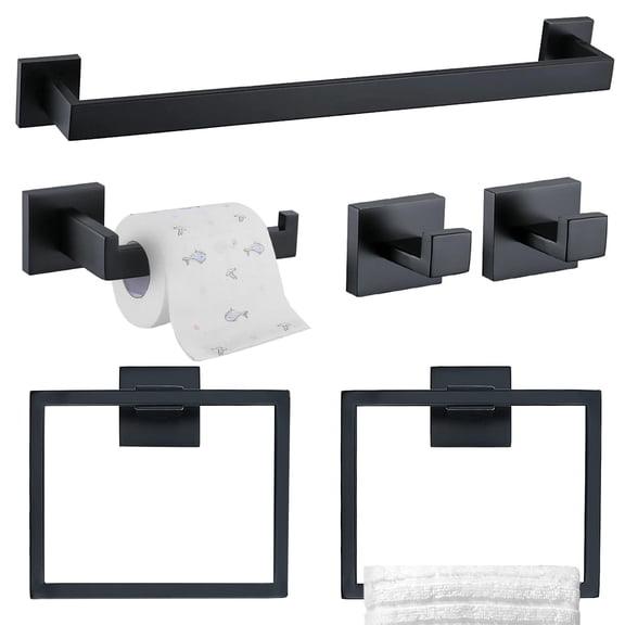 Matte Black 6-Pieces Set-A Bathroom Hardware Towel Bar Set
