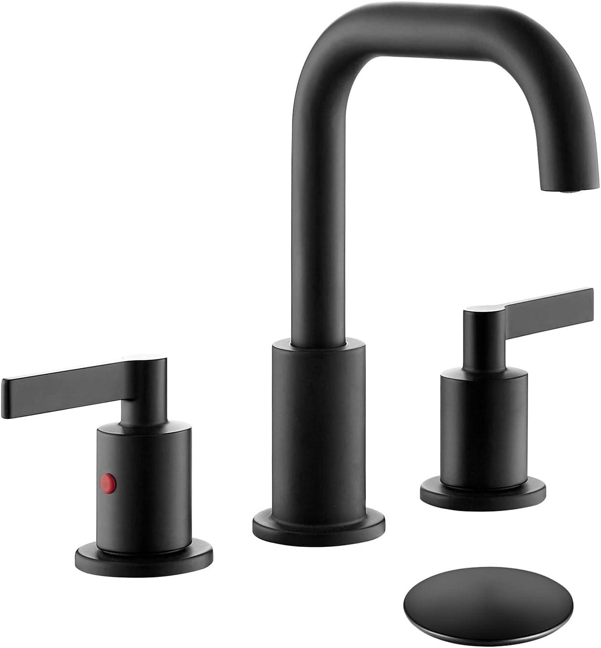 Matte Black 8 Inch Widespread Bathroom Sink Faucet 3 Holes with Pop up