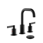 Matte Black 8 inch Widespread Bathroom Sink Faucet 3 Holes with Pop up Drain, Modern High Arc Two Handle Bathroom Vanity Faucet with 360 Degree Swivel Brass Spout