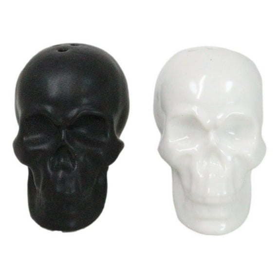 Matte Black And White Sugar Skulls Salt And Pepper Shakers Set Ceramic