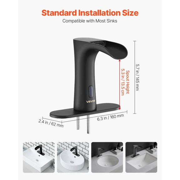 Matte Black Automatic Motion Sensor Waterfall Faucet with Cover Plate-Modern Hot/Cold Electronic Design for 9/16 Pipes