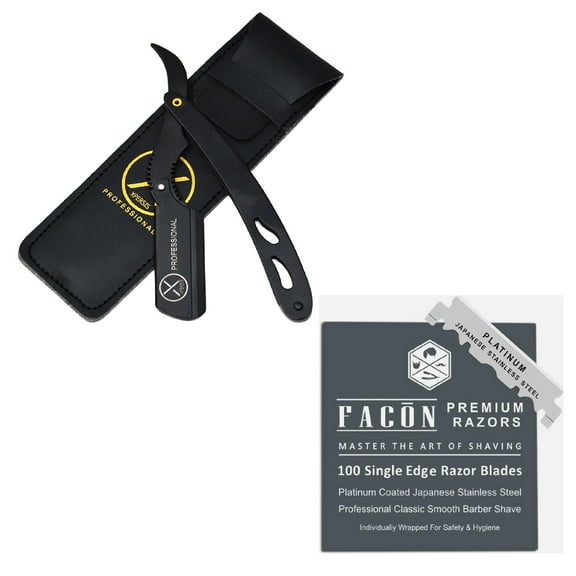 Matte Black Barber Straight Razor German Made Carbon Steel Material With Pouch + 100 Blades Bonus By XPERSIS Professional