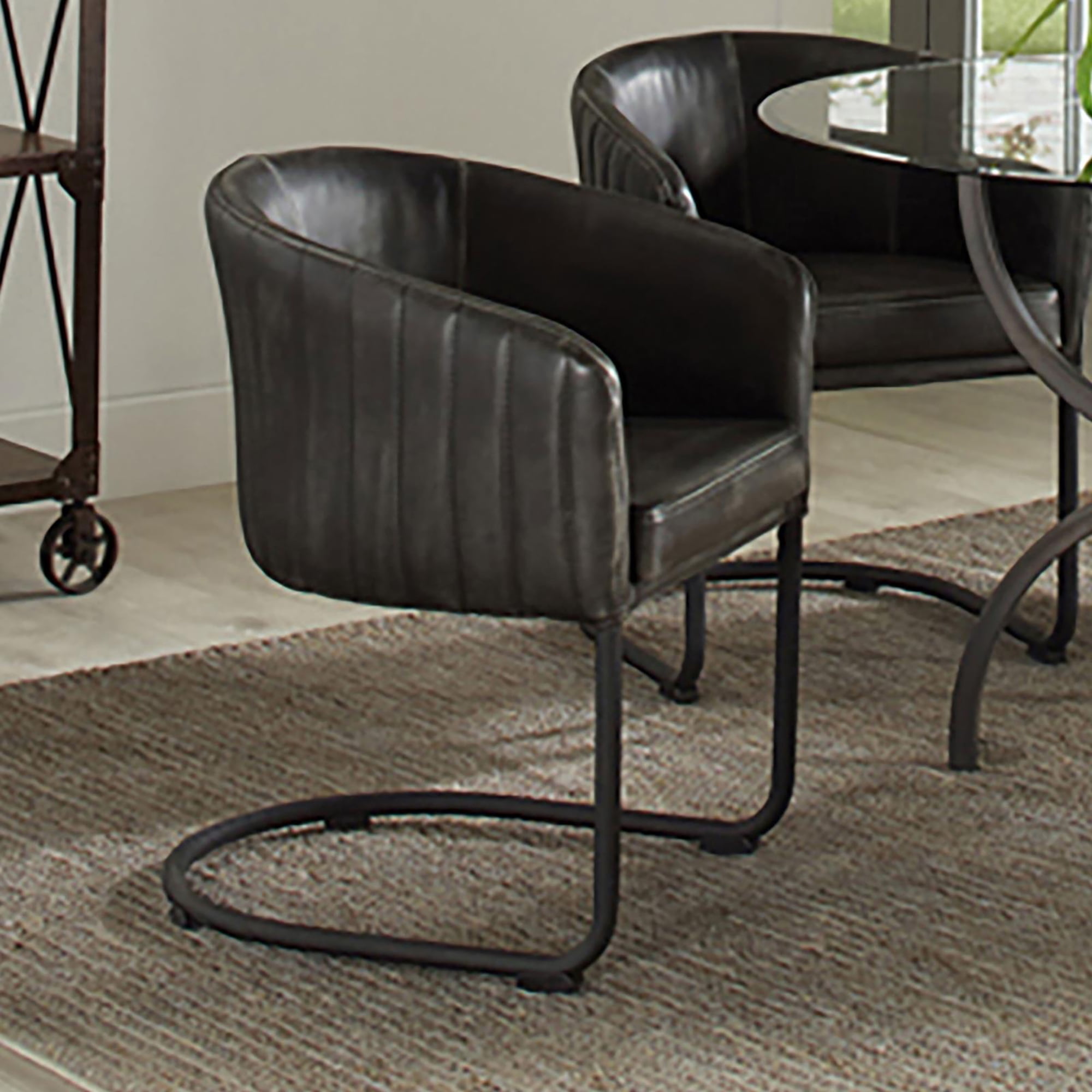 Matte Black Barrel Dining Chair with Anthracite Faux Leather - Modern ...