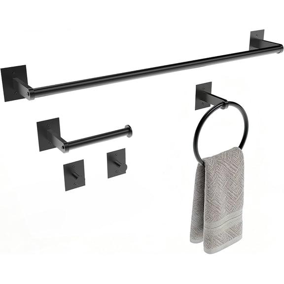 Matte Black Bathroom Accessories Set, 5 Pieces Bathroom Hardware Set, 24 inch Towel Bar, Towel Racks for Bathroom, Robe Towel Hooks, Toilet Paper Holder Wall Mounted