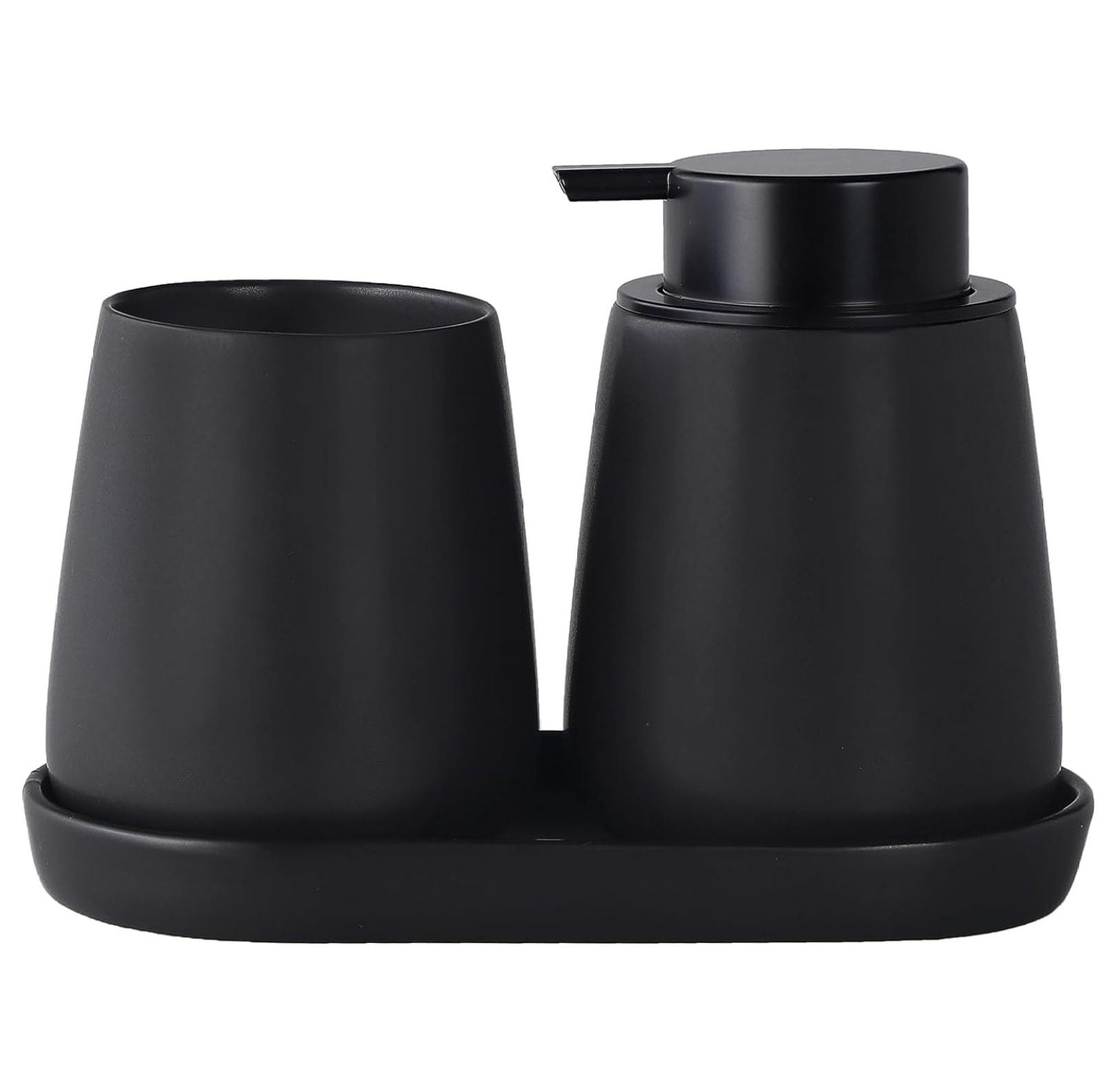 Matte Black Bathroom Accessory Set - 3pcs Ceramic Soap Dispenser Set ...