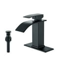 thumbnail image 1 of Matte Black Bathroom Basin Sink Faucet Waterfall 3 Holes Mixer Tap with Cover, 1 of 9