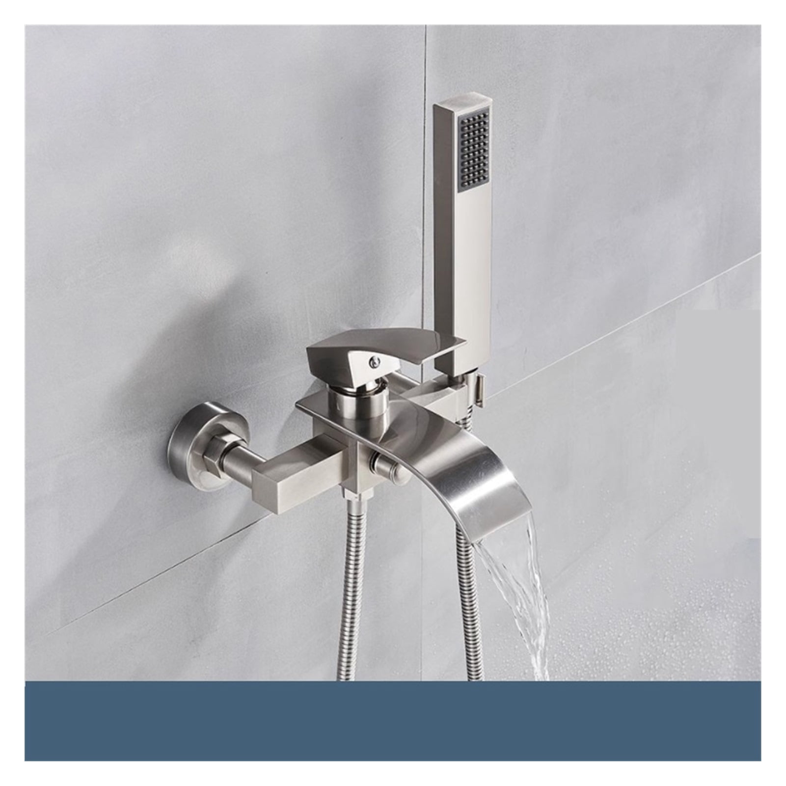 Matte Black Bathroom Bathtub Faucet Waterfall Faucet With Hand Shower Hot and Cold Water Mixer Taps Wall-mounted Bathtub Faucet ,360° Swivel Spout