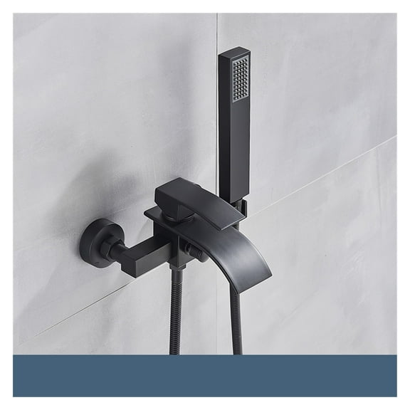 Matte Black Bathroom Bathtub Faucet Waterfall Faucet With Hand Shower Hot and Cold Water Mixer Taps Wall-mounted Bathtub Faucet ,360° Swivel Spout