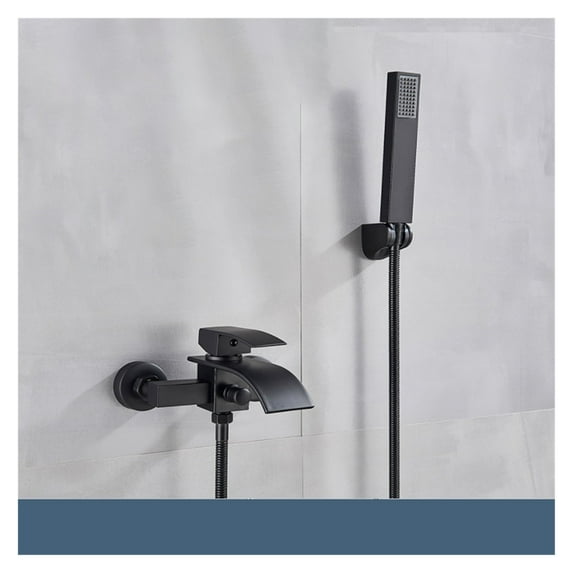 Matte Black Bathroom Bathtub Faucet Waterfall Faucet With Hand Shower Hot and Cold Water Mixer Taps Wall-mounted Bathtub Faucet