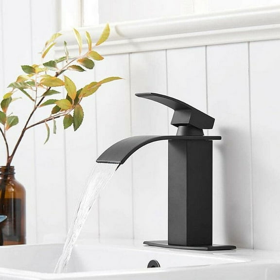 Matte Black Bathroom Counter Top Basin Sink Faucet Waterfall with Cover