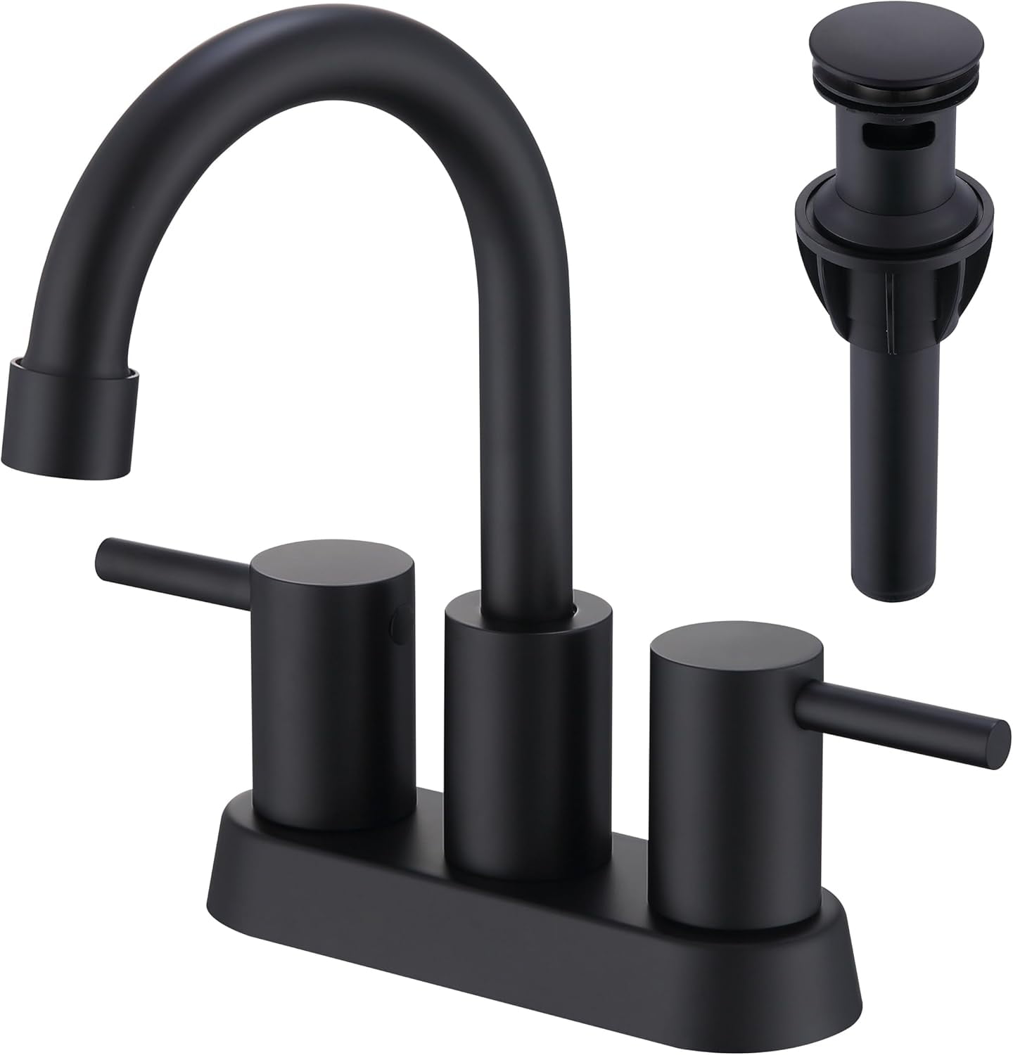 Matte Black Bathroom Faucet 2 or 3 Hole, 2 Handle 4 Inch Centerset Stainless Steel Bathroom Sink Faucet with Pop up Drain and Supply Lines Black Faucet for Bathroom