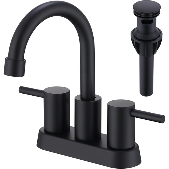 Matte Black Bathroom Faucet 2 or 3 Hole, 2 Handle 4 Inch Centerset Stainless Steel Bathroom Sink Faucet with Pop up Drain and Supply Lines Black Faucet for Bathroom