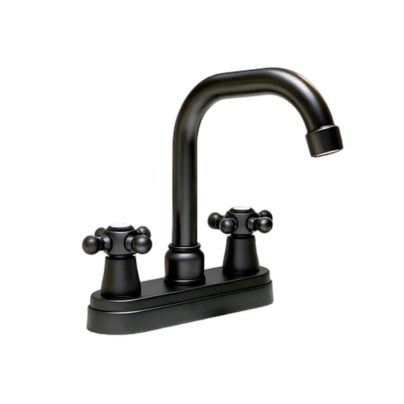 RV Bathroom Faucet, 4-Inch Centerset 2 or 3 Holes Double-Handle Sink Faucet with 2" Brass Threaded Shank & 360° Swivel Spout, for Hot/Cold Water for Vanity for Camper Trailer Plastic , Matte Black