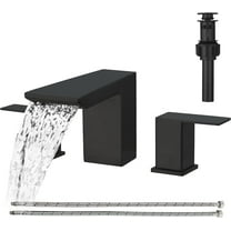 Matte Black Bathroom Faucet 3 Holes Two Handles Vanity Widespread 8 Inch Bathroom Sink Faucet, Waterfall Bathroom Sink Faucet with cUPC Supply Hoses, Pop Up Drain, Stainless Steel