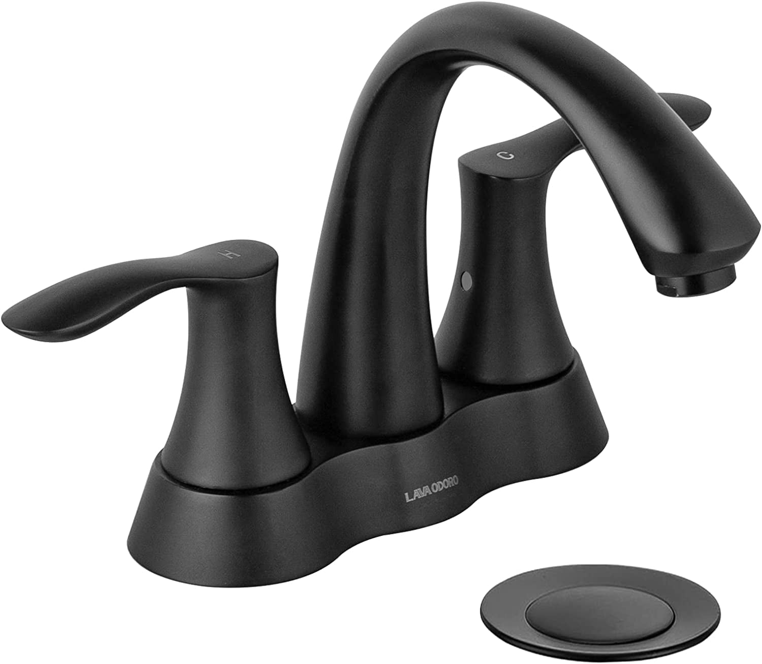 Matte Black Bathroom Faucet Single Hole, Lava Odoro Modern Two Handle Bathroom Sink Faucet Black Vanity Faucet Lavatory Tap With Pop Up Drain Assembly Suppply Line, Deck Plate Included, BF555-MB - View #9