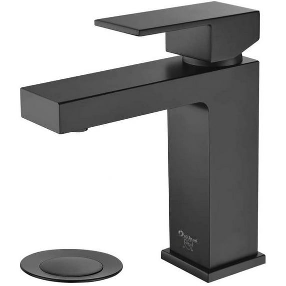 Matte Black Bathroom Faucet Single Handle, Oakland Modern Bathroom Sink Faucet Black Single Hole Vanity Faucet with Drain Assembly Supply Line Lead-Free Resist Spot, KSB1112-MB