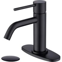 Matte Black Bathroom Faucet Single Hole, JXMMP Single Handle Bathroom Sink Faucets with Pop Up Drain and 6 inch Deck Plate and cUPC Water Supply Hose