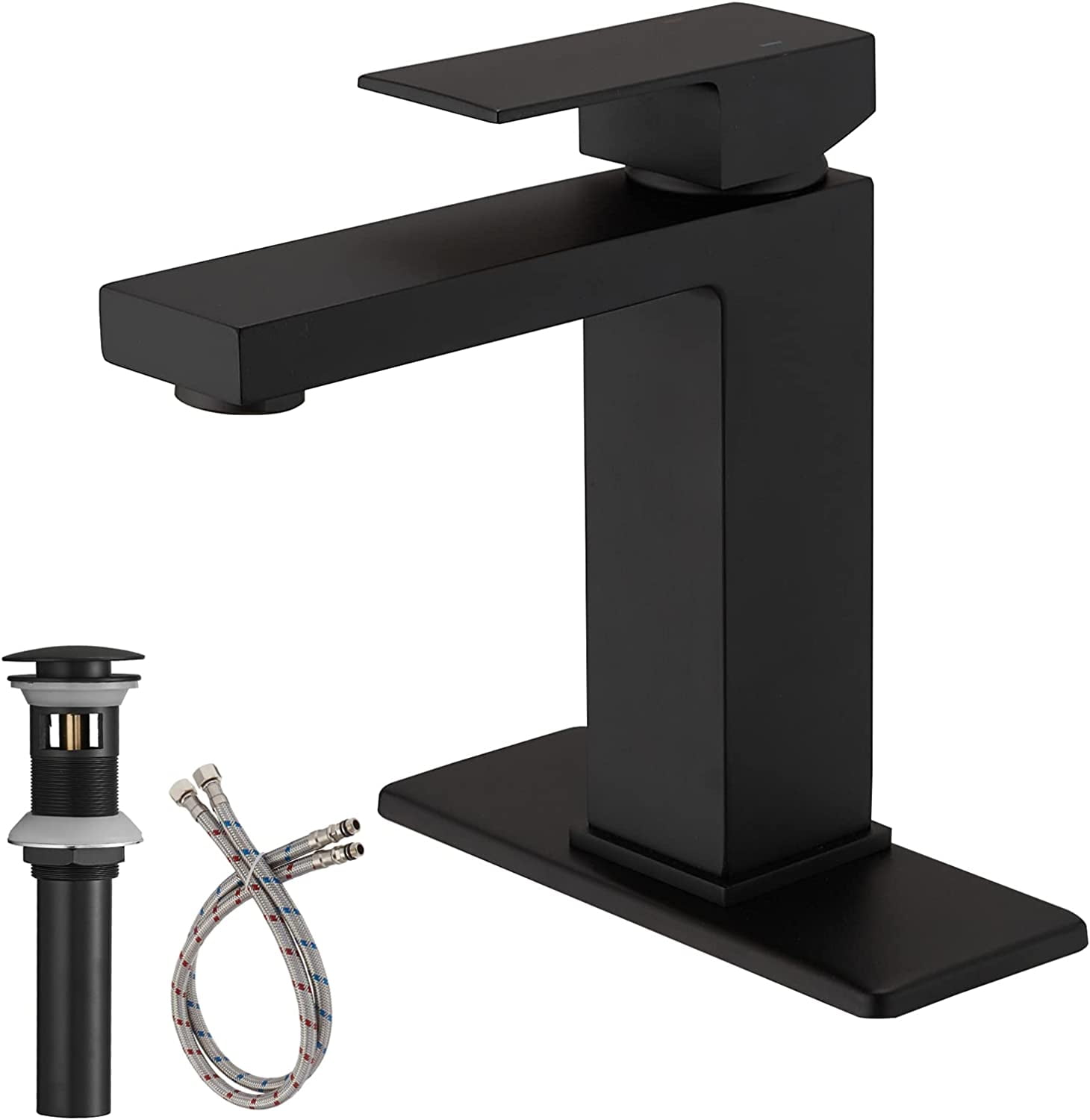 Matte Black Stainless Steel Single Handle Bathroom Faucet with Pop Up Drain