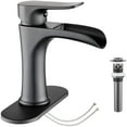 thumbnail image 1 of Matte Black Bathroom Faucet YUNDOOM Waterfall Bathroom Sink Faucet with Pop Up Drain Single Handle One Hole or Three Holes Vanity Faucet Farmhouse RV Bathroom Basin Faucet, 1 of 5