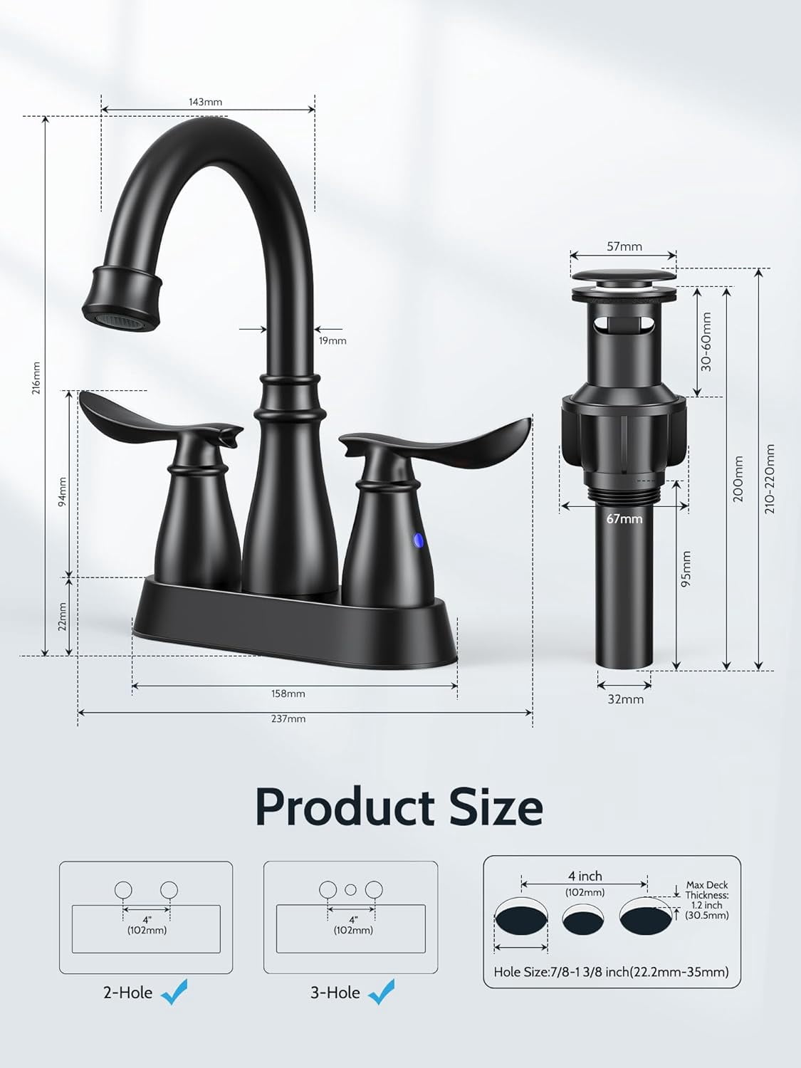 Matte Black Bathroom Faucet with - Drain, 4 Inch Centerset for Bath ...
