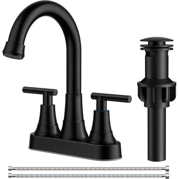 Matte Black Bathroom Faucets, 4 Inch Centerset Bathroom Sink Faucet 2 or 3 Hole with Pop up Drain and cUPC Hose, Two Handles Control, 360 spout for Restroom,Vanity, RV