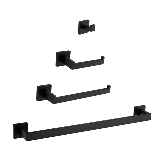 Matte Black Bathroom Hardware Package - 4 Pieces, 304 Stainless Steel, Rust-, Modern Design, Effortless Installation For Multiple Rooms 4 In , Design Bathroom, Toilet, Kitchen, Living Room Simple