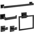 thumbnail image 1 of Matte Black Bathroom Hardware Set,5-Piece Towel Bar Ring Set Wall Mount Bathroom Accessories Include 23.6 inch Towel Bar,Towel Rack Ring,Toilet Paper Holder,2*Robe Hook, 1 of 6