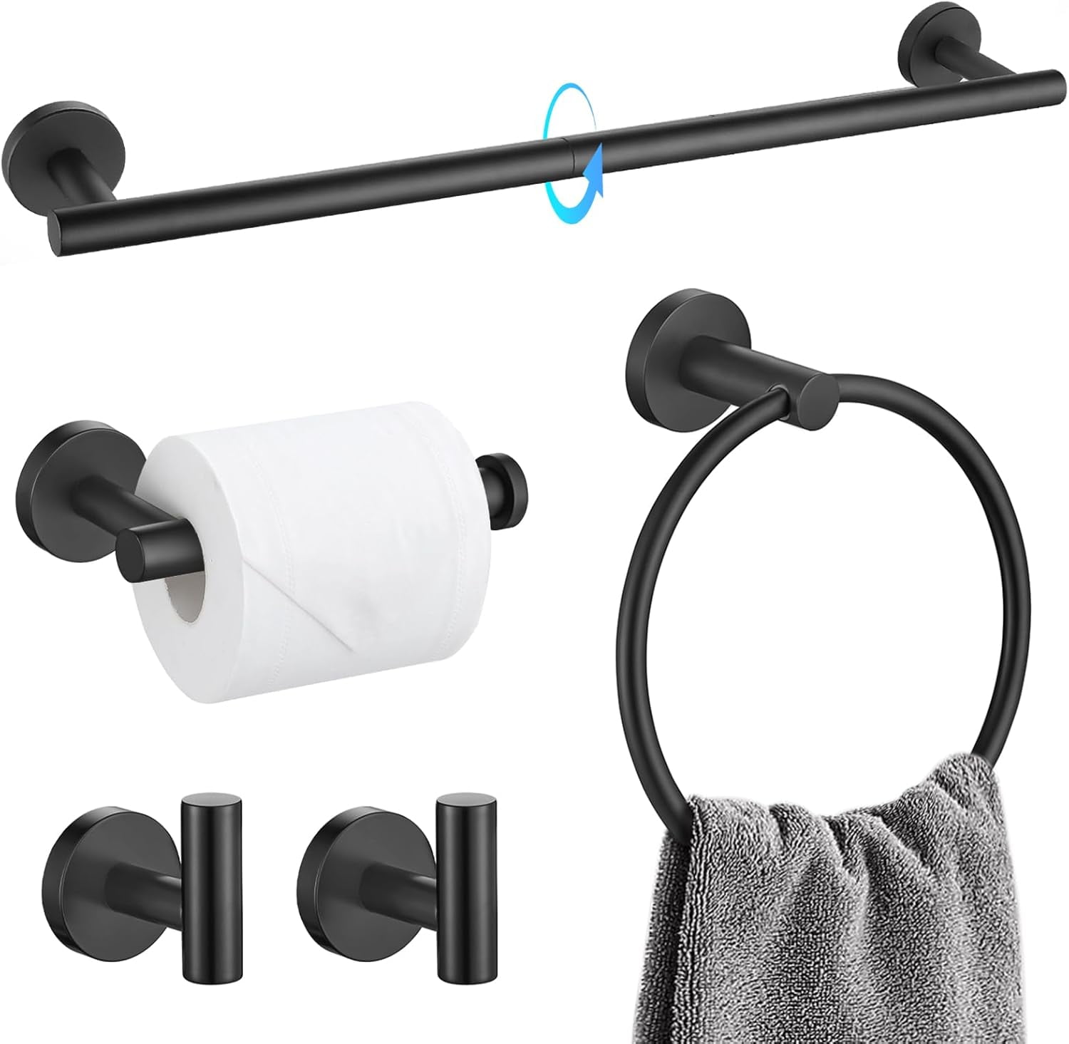 Matte Black Bathroom Hardware Set 5 Pieces, SUS304 Stainless Steel ...