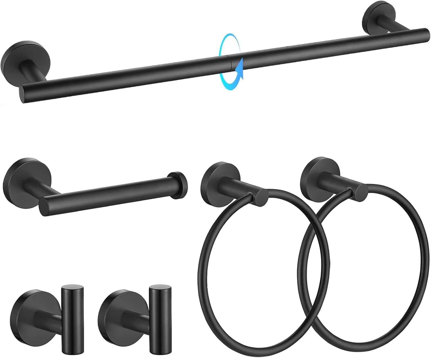Matte Black Bathroom Hardware Set 6-Piece Bathroom Accessory Set 23.6 ...