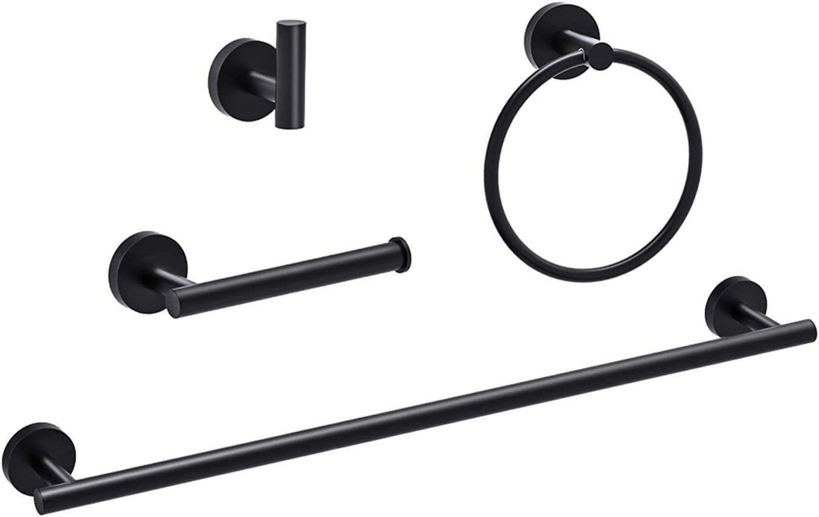 Matte Black 4-Piece Bathroom Set with 18-Inch Towel Bar, Robe Hook ...