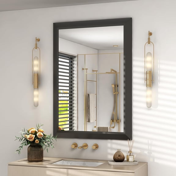 Matte Black Bathroom Mirror for Over Sink 24x 36 inch, Metal Thick Frame Rectangle Vanity Mirror for Wall, Anti-Rust, Horizontally or Vertically Mounted