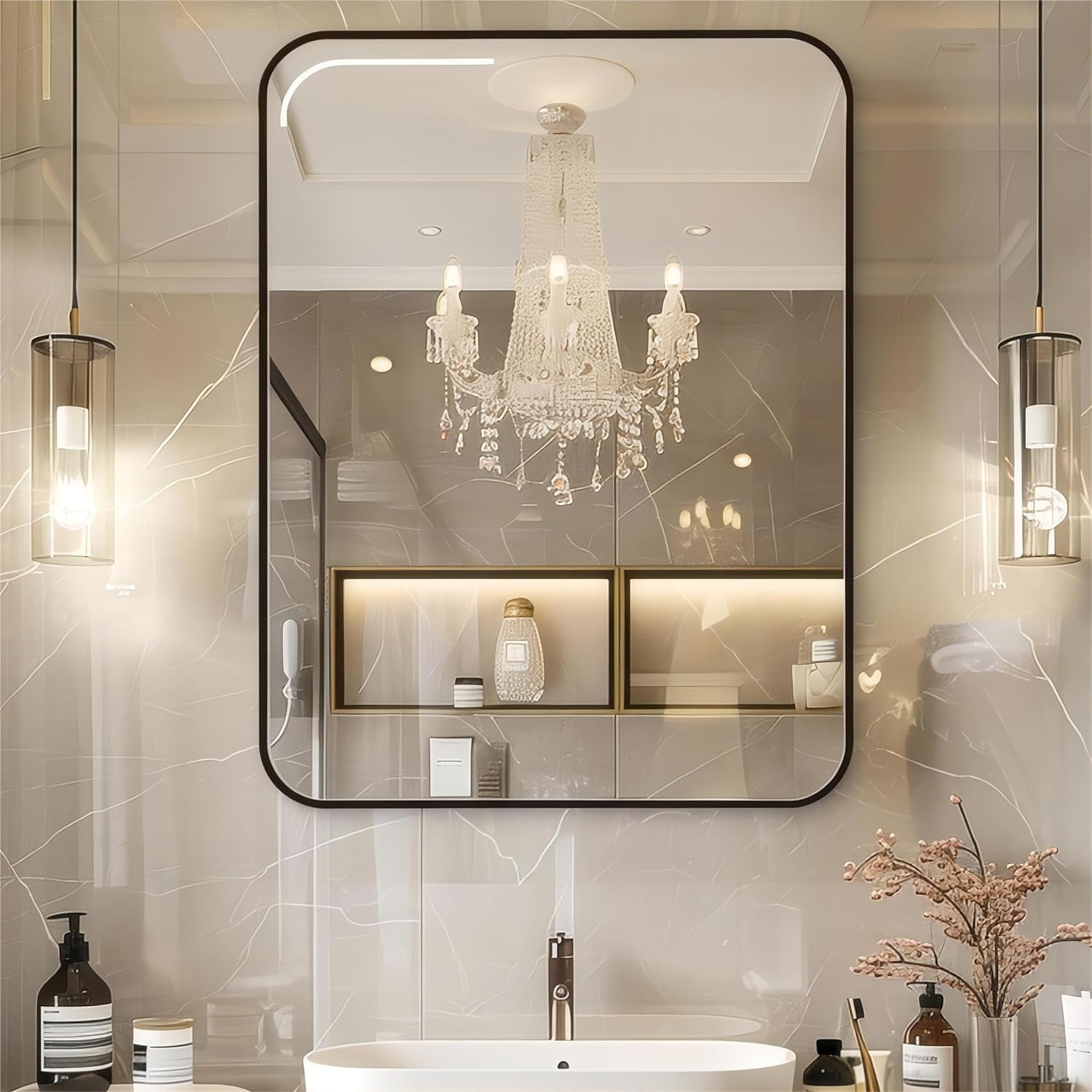 Matte Black Bathroom Mirrors for Over Sink, 24x36 Inch Frame Rectangle ...