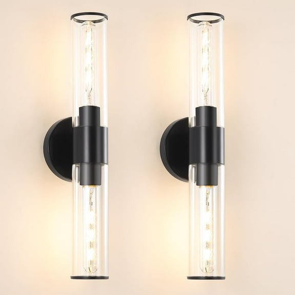 Matte Black Bathroom Sconces Wall Lighting, 2 Light Hardwired Bathroom Vanity Light, Modern Wall Sconce set of Two, Wall Mounted Light for Mirror, Makeup Vanity, Washroom, Hallway (Bulbs Not Include