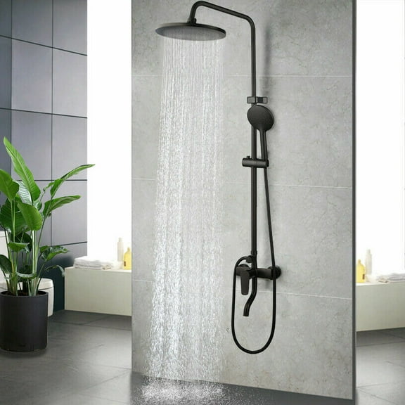 Matte Black Bathroom Shower Faucet Set Round Rain Head+Handheld Spray Mixer Tap