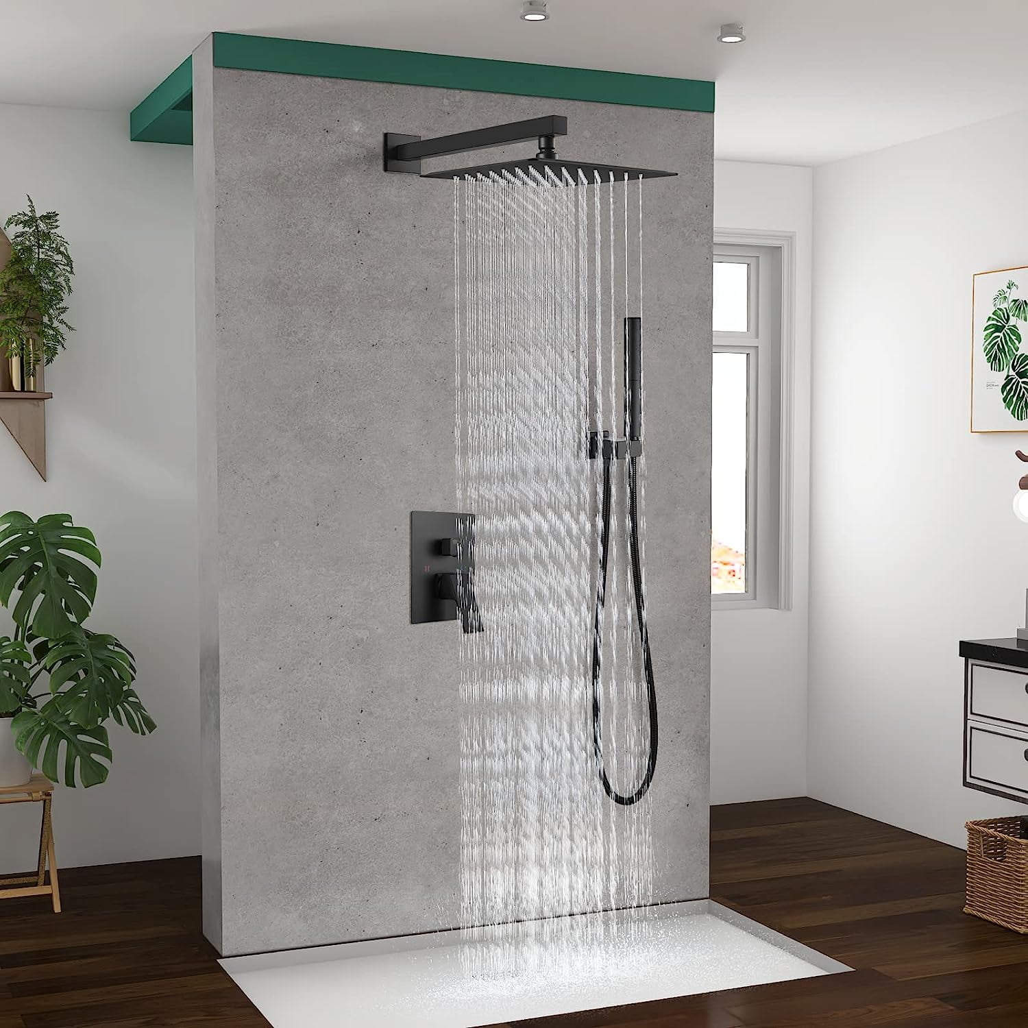 Matte Black Bathroom Shower System 10 Inch Rain Shower Head Square