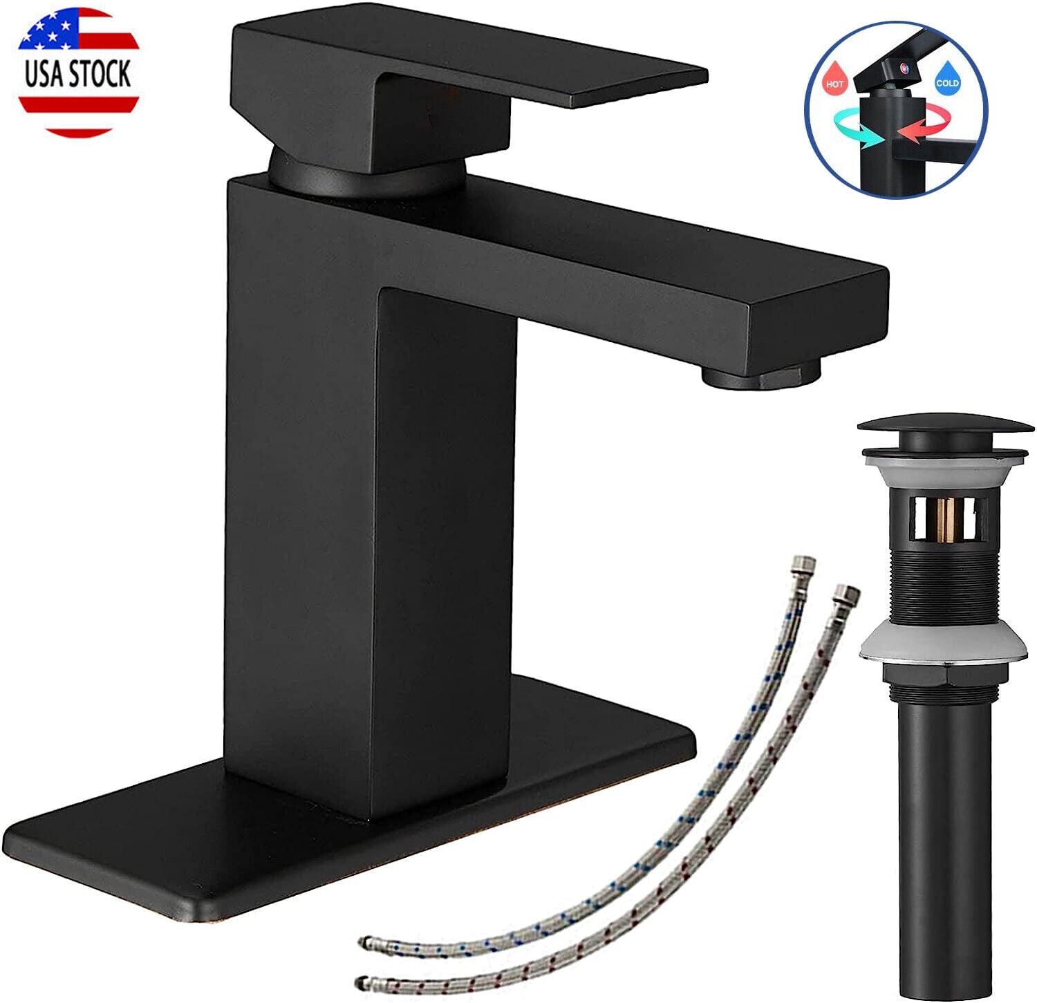 Matte Black Stainless Steel Single Handle Bathroom Faucet with Pop Up Drain