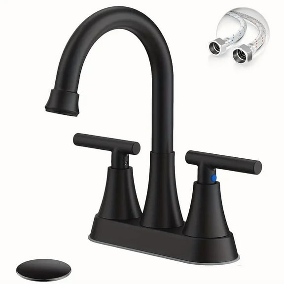 Matte Black Bathroom Sink Faucet 3Holes 4in Centerset Vanity Mixer with Drain
