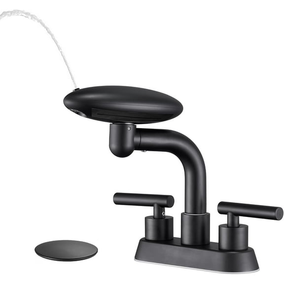 Matte Black Bathroom Sink Faucet,Modern 3 Hole Bathroom Faucet 2 Handle 4 Inch Centerset with 4 Water Outlet Modes, 360? Swivel Spout & Pop-Up Drain