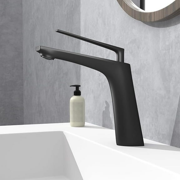 Matte Black Bathroom Sink Faucet - Single Hole Solid Brass, Anti-Fingerprint, Sleek Modern Design, cUPC Certified Hoses with Pop-Up Drain, Easy Install for Home/Apartment
